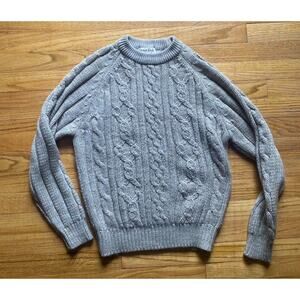 VTG Career Club Grey Chunky Crewneck Cableknit Fisherman Sweater Grey M